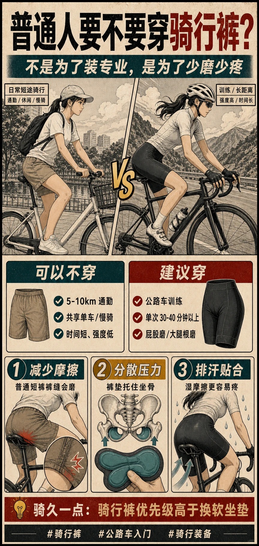新手骑公路车，要不要穿骑行裤？