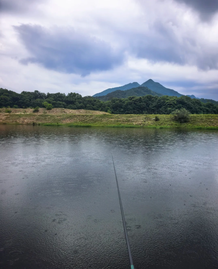 在翠屏山下雨天钓鱼