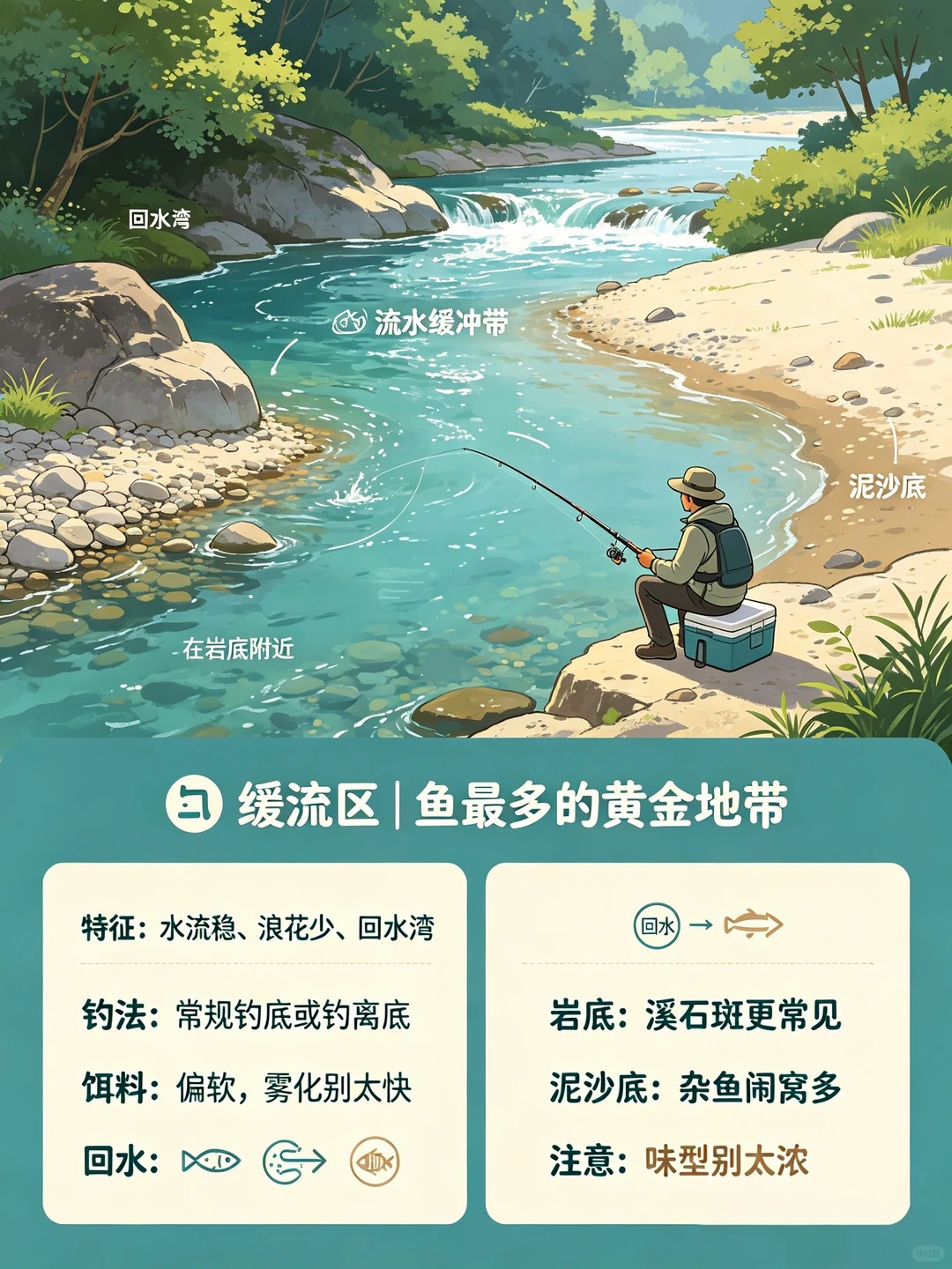 溪流钓别乱选位置❗一张表看懂哪里更容易上鱼 · 图片 3